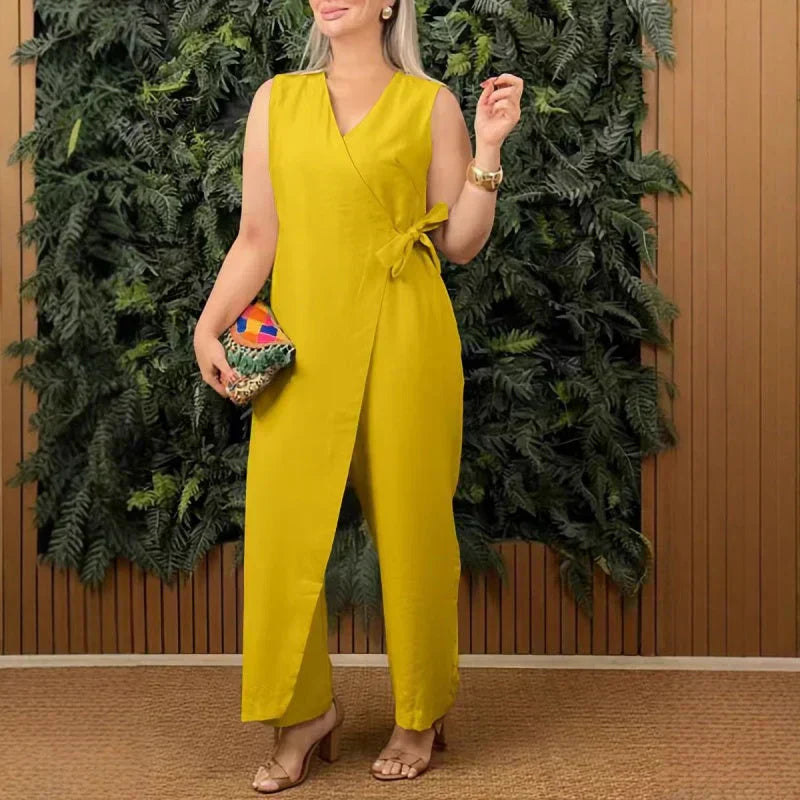 Pure Vesta | Stylish jumpsuit with a wrap neckline